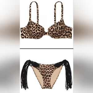 36DD/XL Victoria's Secret Icon PushUp Archives Macrame Fringe Bikini Set Leopard